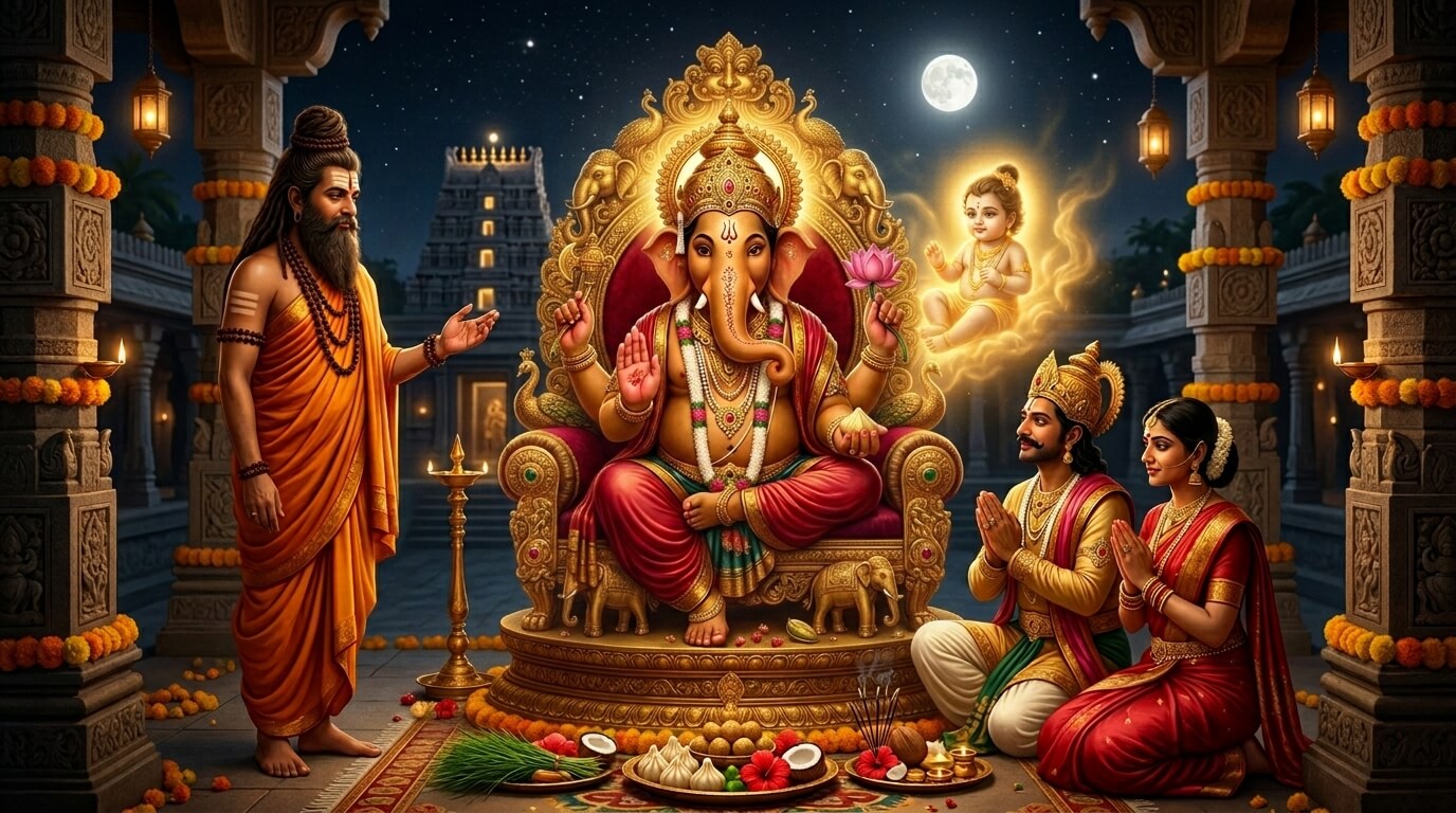 कृष्णपिंगल संकष्टी चतुर्थी व्रत कथा भगवान गणेश की पूजा करते भक्त, कृष्णपिंगल संकष्टी चतुर्थी व्रत कथा चित्र
