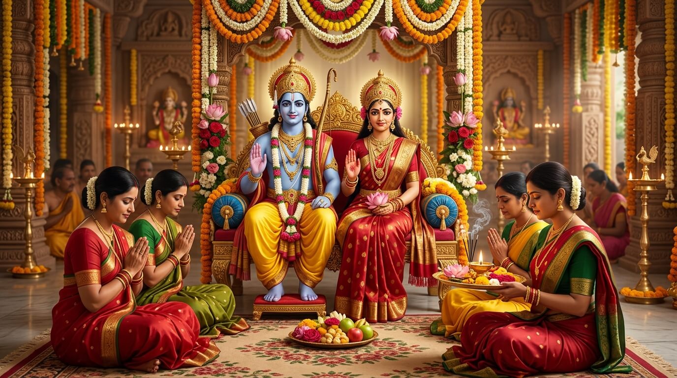 सीता नवमी व्रत 2026 पर माता सीता और प्रभु राम की पूजा करती सुहागिन स्त्री